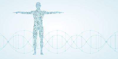 Abstract human body with DNA strands along the bottom