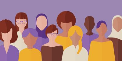 Illustration of diverse representation of women on purple background