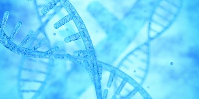 Computer render of DNA strands on light blue background